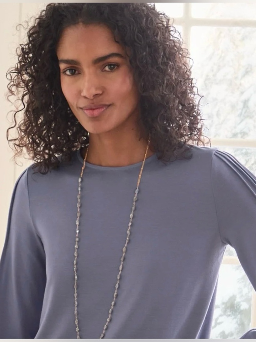 Garnet Hill Pintuck Puff Sleeve Knit Top